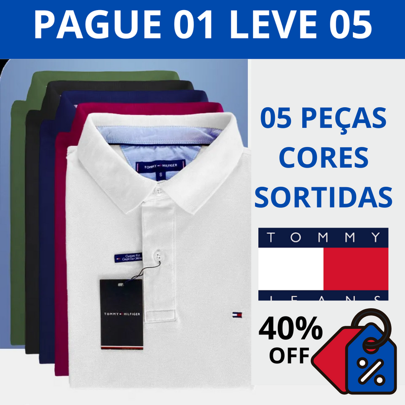 🔥Oferta 05 camisas Polo Tommy sortidas+Relógio tommy de brinde hoje