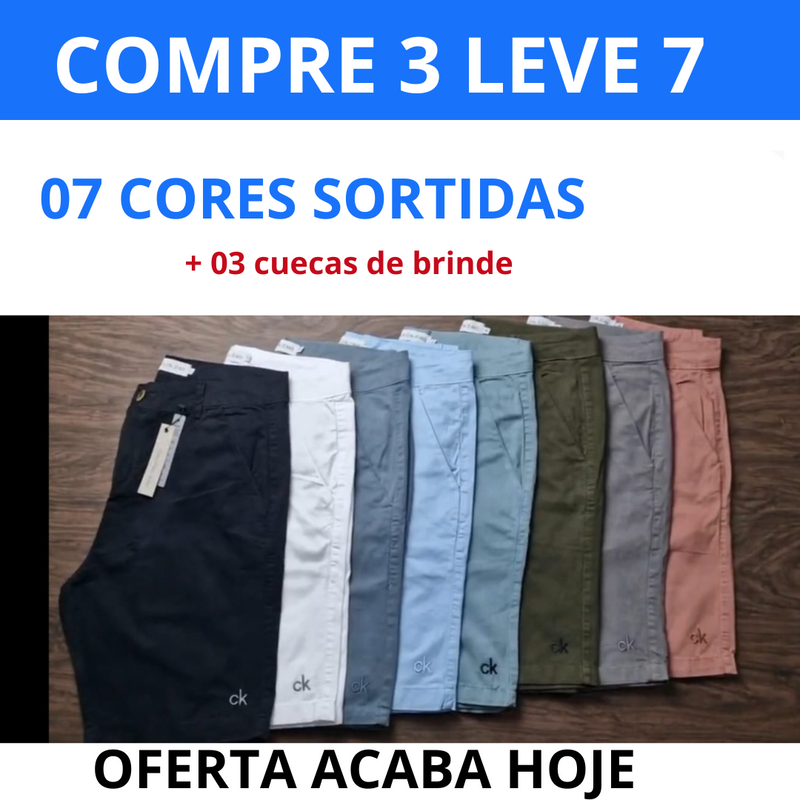 Oferta 07 BERMUDAS CALVIN KLEIN 100 % SARJA ALGODÃO + 3 Cuecas de Brinde OFERTA ACABA HOJE🔥