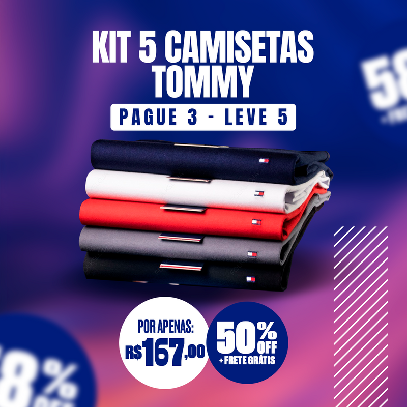 Kit 5 Camisetas Tommy - Pague 1 e Leve 5 - ÚLTIMAS UNIDADES