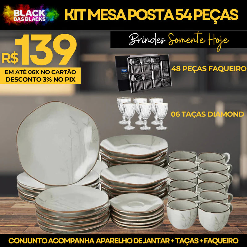 Aparelho  de Jantar Conjunto 54 Peças em Porcelana  Luxo Oxford + Brinde um faqueiro