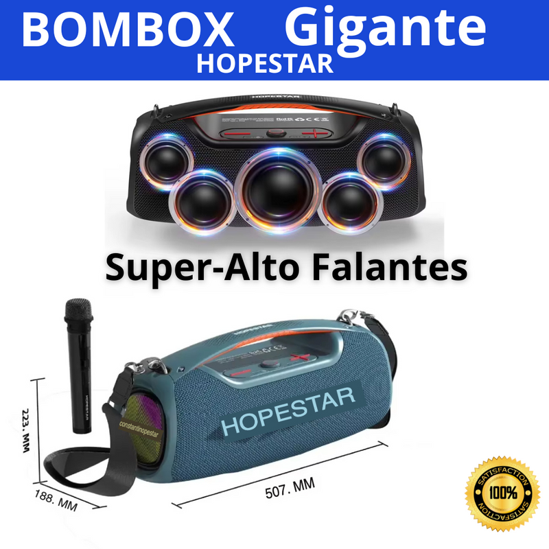 Caixa Bombox HOPESTAR Alto-falantes Bluetooth sem fio acompanha microfone para karaokê