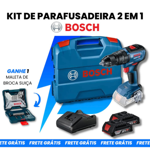 Parafusadeira Furadeira Bosch GSB 18V-50 com 2 baterias, 1 carregador + Brinde