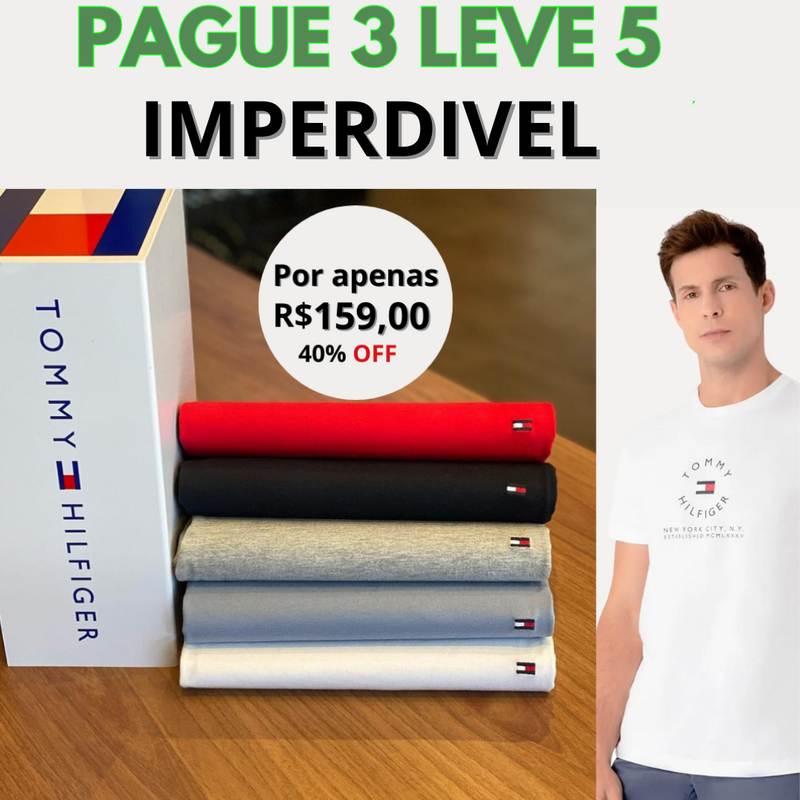 Kit 5 Camisetas  casual basicas Tommy - Pague 1 e Leve 5 - ÚLTIMAS UNIDADES