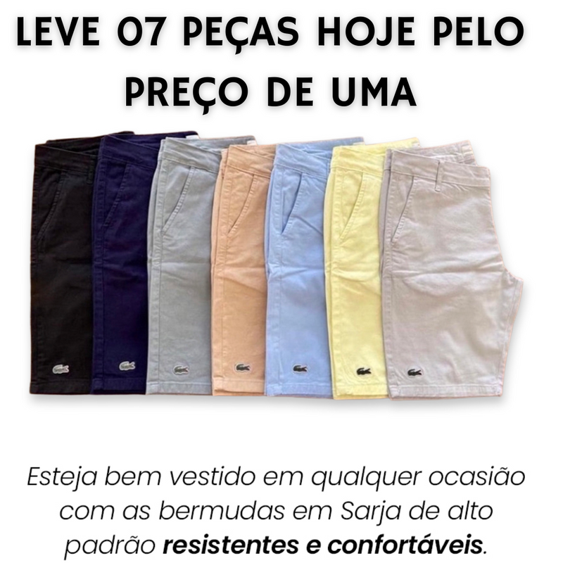 KIT DE 7 BERMUDAS LACOSTE + RELÓGIO DE BRINDE SÓ HOJE