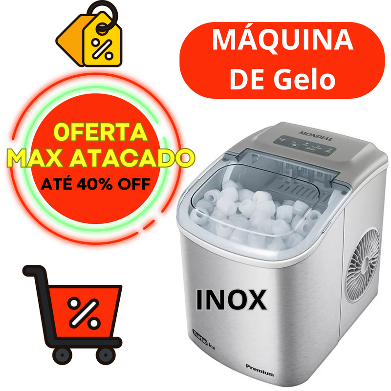 Máquina de Gelo Inox Portátil 15kg - Compacta, Silenciosa e Potente - Garantia de 1 Ano