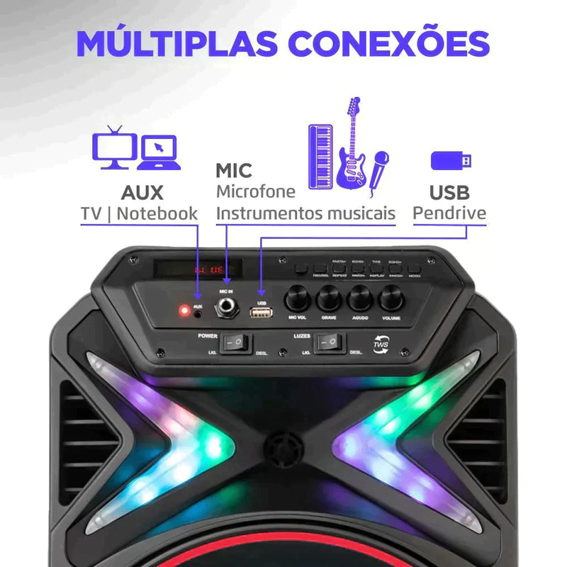 Caixa de Som Mondial  Led Portátil Bluetooth + microfone de Brinde [ÚLTIMAS UNIDADES]