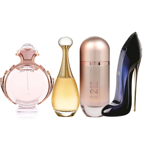 Kit com 4 perfumes - Olympea + Jador + 212rose + Goodgirl