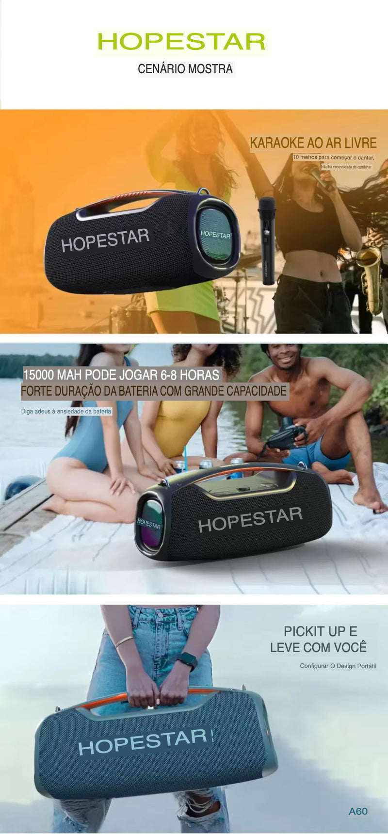 Caixa Bombox HOPESTAR Alto-falantes Bluetooth sem fio acompanha microfone para karaokê