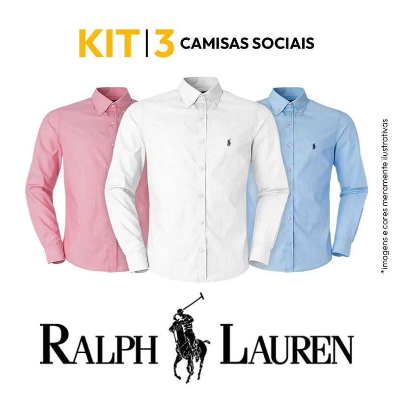 Kit 3 Camisas Sociais Ralph Lauren Custom Fit - Pague 1 Leve 3 SOMENTE HOJE