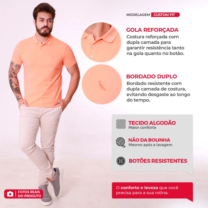 KIT 05 POLO RESERVA CORES SORTIDAS 100% ALGODÃO + 1 CARTEIRA DE BRINDE